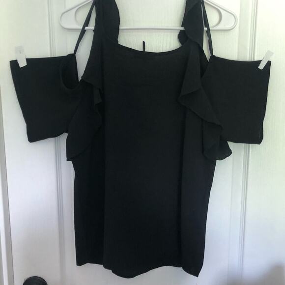 Love J Women's Cold Shoulder Casual Top Ruffle Round Neck Black Size Small - Picture 2 of 10